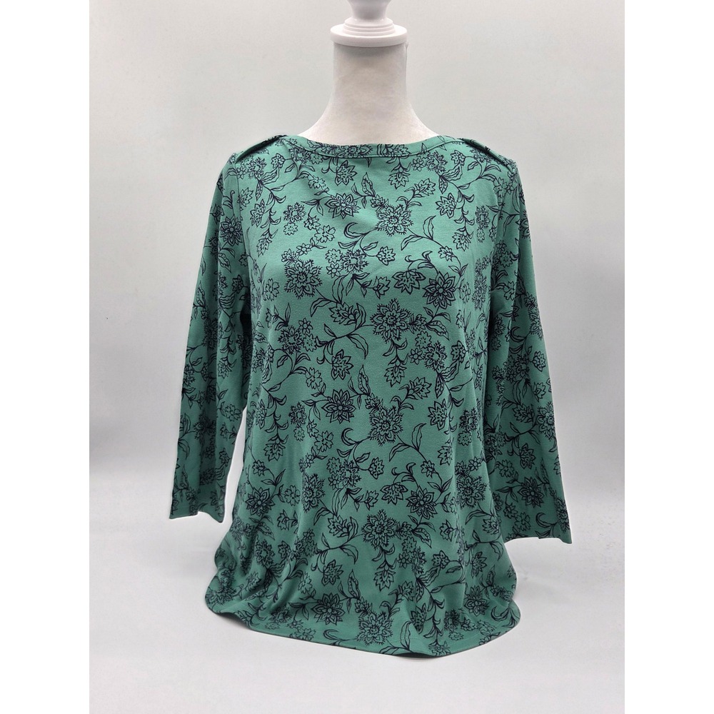 Style & Co Women's PL Green Black Floral Pima Cotton 3/4 Sleeve Top 101-444